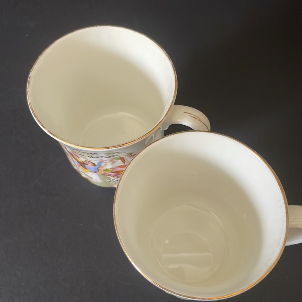 Bone China Happy Hostess Set Serving Platter 2 Coffee Mugs Plate Tea Cup Vintage - Picture 8 of 14